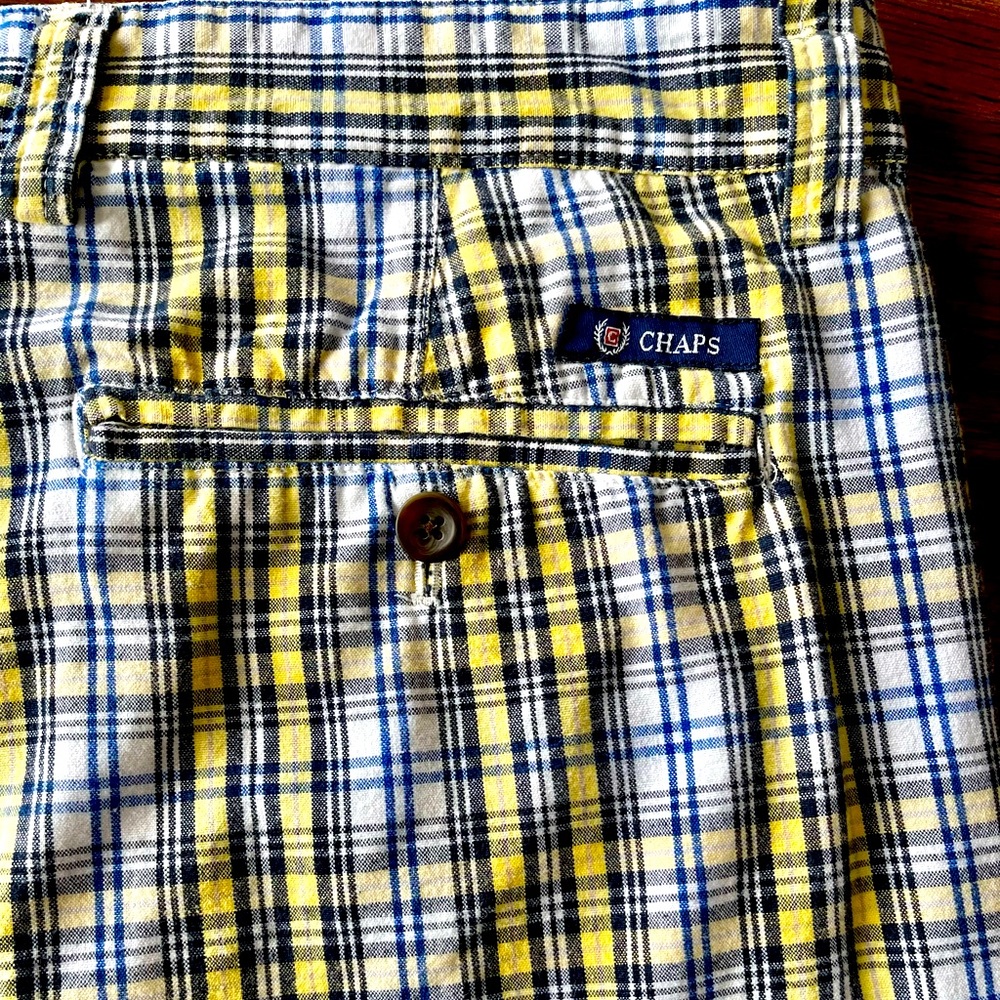 Chaps Shorts Men’s size 38 Yellow Chino Plaid Preppy Casual Outdoor Golf